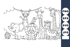 Happy jungle animals group with monkey parrot elephant lion Product Image 1