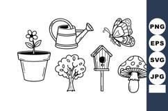 Garden elements collection with potted flower, watering can, Product Image 1