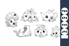 Cute Halloween themed black and white vector houses with pum Product Image 1