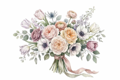Watercolor peony bouquet with green leaves Product Image 1