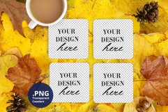 Autumn & Fall Coaster Mockup PSD, 4 Coasters set mockup Product Image 3