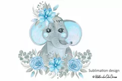 Floral Elephant Sublimation. Baby boy with flowers Product Image 1