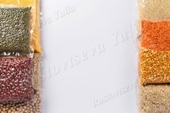 Frame of vegan food supplies on white background Product Image 1