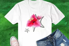 Flower and Sea Stars Watercolor Sublimation Design Product Image 1