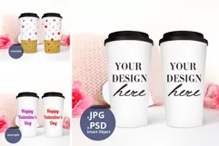 2 Travel Mugs mockup Valentine's Day PSD & JPG Full Wrap Product Image 1