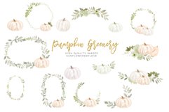 Fall White Pumpkin Clip art, White Greenery Pumpkin clipart Product Image 2