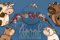 Floral Spring Cows|12 png beautiful cow & floral elements Product Image 1