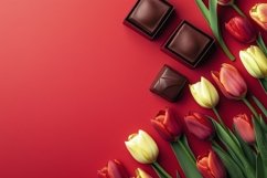 Valentine Flat Lay Background, Red Tulips Background Design Product Image 1