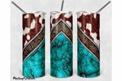 Cowhide 20oz Skinny Tumbler Sublimation Turquoise Design PNG Product Image 1