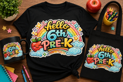 Hello 6th Pre-K PNG | Back to School Sublimation Design Product Image 1