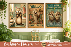 Bathroom funny animals posters, Retro 4 Posters JPG Bathroom Product Image 2