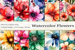 Watercolor Flowers Digital Papers Product Image 1