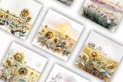 Fields of Flowers | Watercolour Clipart JPG Product Image 2