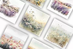 Fields of Flowers | Watercolour Clipart JPG Product Image 3