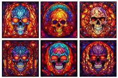 Fiery Skulls Halloween Stained Glass Watercolor Clipart Product Image 2