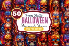 Fiery Skulls Halloween Stained Glass Watercolor Clipart Product Image 1
