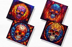 Fiery Skulls Halloween Stained Glass Watercolor Clipart Product Image 3