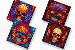 Fiery Skulls Halloween Stained Glass Watercolor Clipart Product Image 4