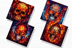 Fiery Skulls Halloween Stained Glass Watercolor Clipart Product Image 5