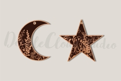 Moon and Star Floral Earrings SVG Laser Cut. Floral Jewelry Product Image 1