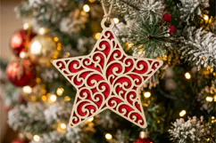 Filigree Wooden Christmas Star SVG Swirls Red Ornament Product Image 2