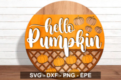 Hello Pumpkin Round Sign SVG | Fall Door Hanger Product Image 1