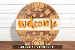 Fall Welcome Sign SVG Round | Pumpkin Leaf Autumn Door Decor Product Image 1