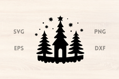 Fir Trees and Stars Christmas Scene SVG Product Image 1