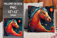 Fire Horse Chinese Zodiac Pillow Design. Perfect for decorative pillows, home décor projects, print-on-demand products, and zodiac-themed gifts.