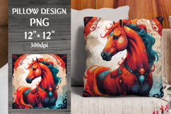 Fire Horse Chinese Zodiac Pillow Design. Perfect for decorative pillows, home décor projects, print-on-demand products, and zodiac-themed gifts.