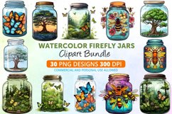 Watercolor Firefly Jars Clipart Bundle Product Image 1
