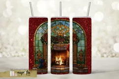 Christmas fireplace stained glass tumbler wrap png Product Image 1