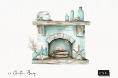 Watercolor Blue Fireplace Clipart | Coastal PNG Product Image 1