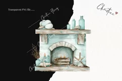 Watercolor Blue Fireplace Clipart | Coastal PNG Product Image 2