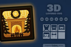 Fireplace Christmas Decoration Layered Papercut Product Image 3