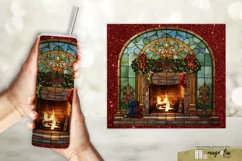 Christmas fireplace stained glass tumbler wrap png Product Image 2
