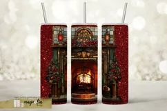 Christmas fireplace stained glass tumbler wrap png Product Image 1