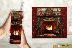 Christmas fireplace stained glass tumbler wrap png Product Image 2