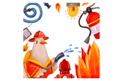 Firefighter Goose Clipart Set Hand Drawn Fire Rescue Element Product Image 10