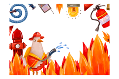 Firefighter Goose Clipart Set Hand Drawn Fire Rescue Element Product Image 13