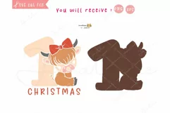 Baby Highland Cow First Christmas SVG | Sitting with Bow PNG Product Image 2