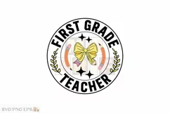 Teacher Frist Grade Coquette Pencil Bow SVG T-shirt Design Product Image 1
