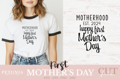 First Mothers day svg cut file being used as a funny retro t-shirt gift print