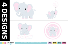 Pastel pink and gray elephant illustration for documenting baby milestones and family memories