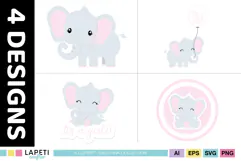Pastel pink and gray elephant illustration for documenting baby milestones and family memories