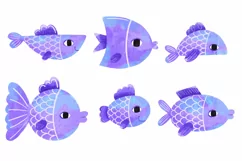 of blue fish. Underwater sea life. Ocean. Hand drawn Product Image 1