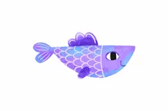 of blue fish. Underwater sea life. Ocean. Hand drawn Product Image 2