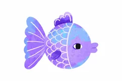 of blue fish. Underwater sea life. Ocean. Hand drawn Product Image 5