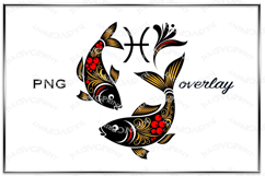 Two fish with floral folk art pattern and Pisces zodiac sign Product Image 1