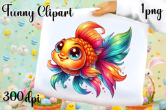 Watercolor baby golden fish clipart. Cute fish illustrations Product Image 1